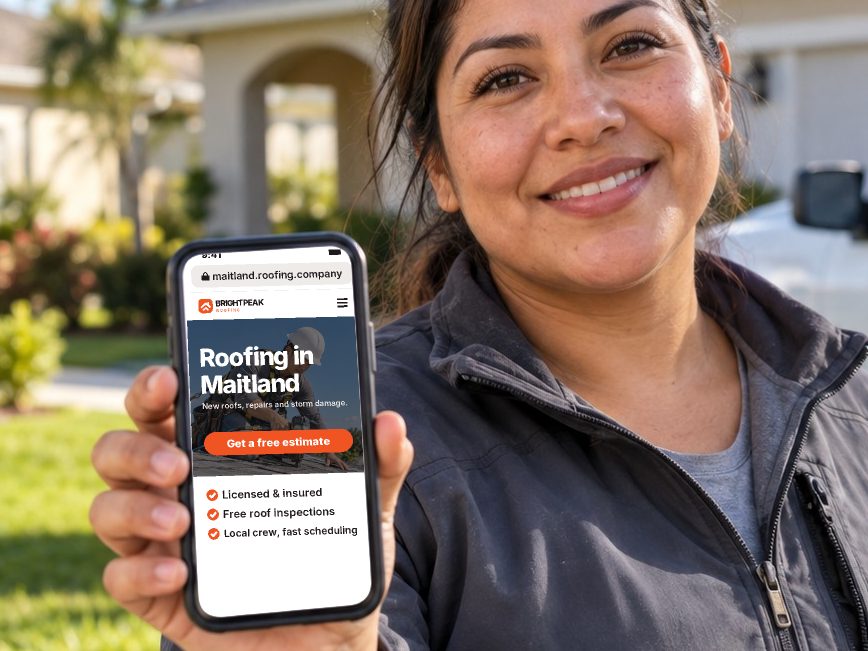 maitland.roofing.company open in a phone browser