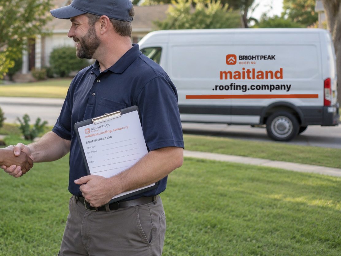maitland.roofing.company on a roofing van and an inspection form